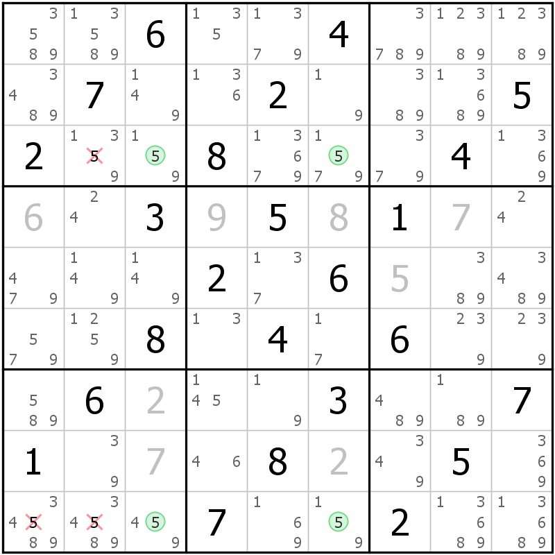 Position des candidats pour la solution de la grille page 33 du magazine de sudoku grandmaitre n° 14