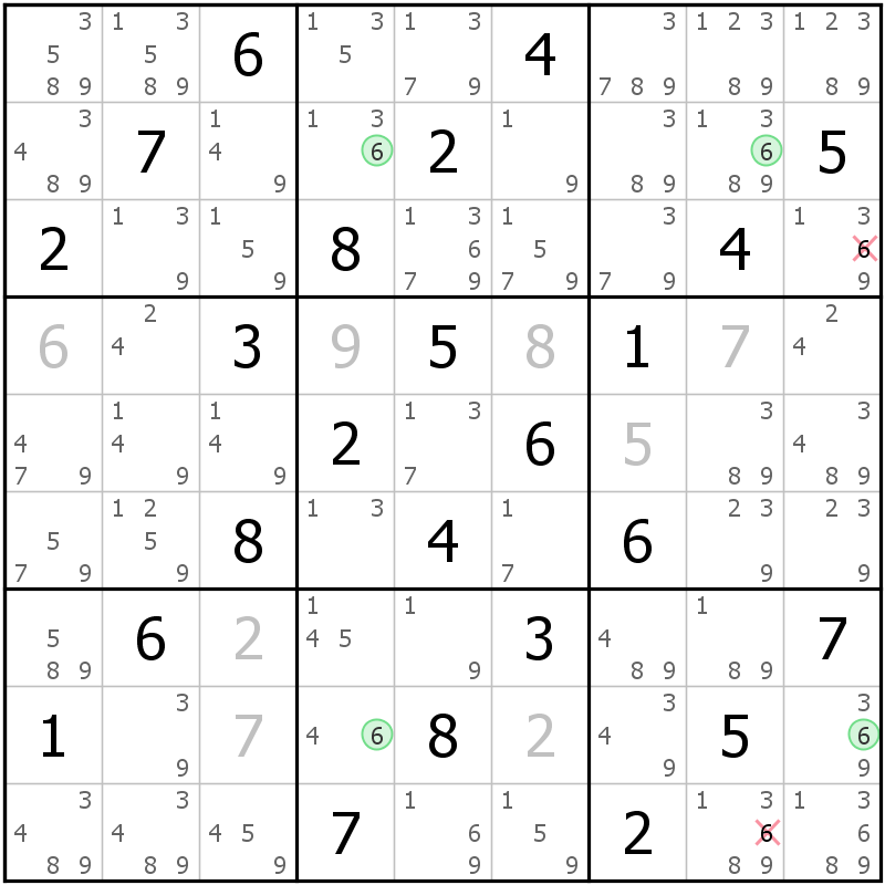 Position des candidats pour la solution de la grille page 33 du magazine de sudoku grandmaitre n° 14