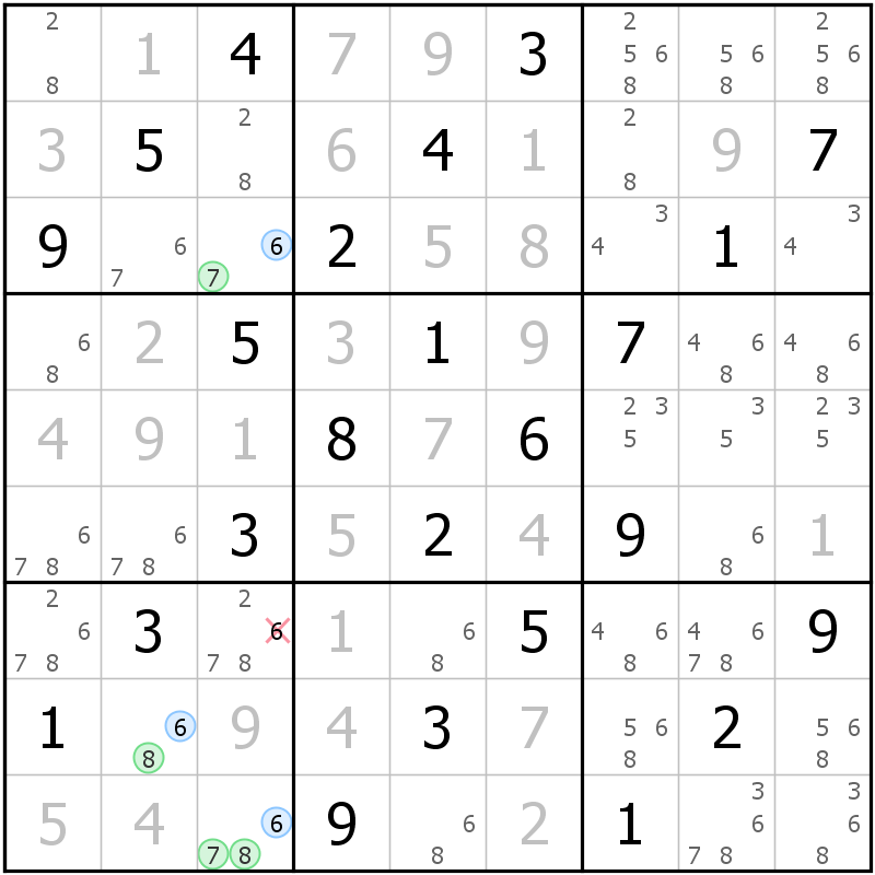 Position des candidats pour la solution de la grille page 35 du magazine de sudoku grandmaitre n° 14
