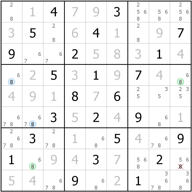 Position des candidats pour la solution de la grille page 35 du magazine de sudoku grandmaitre n° 14