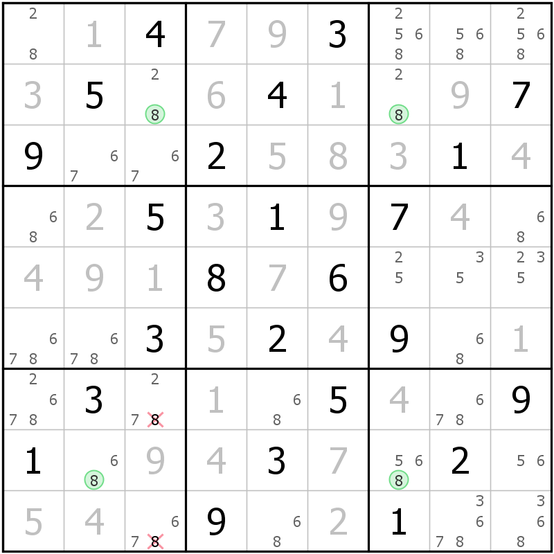 Position des candidats pour la solution de la grille page 35 du magazine de sudoku grandmaitre n° 14