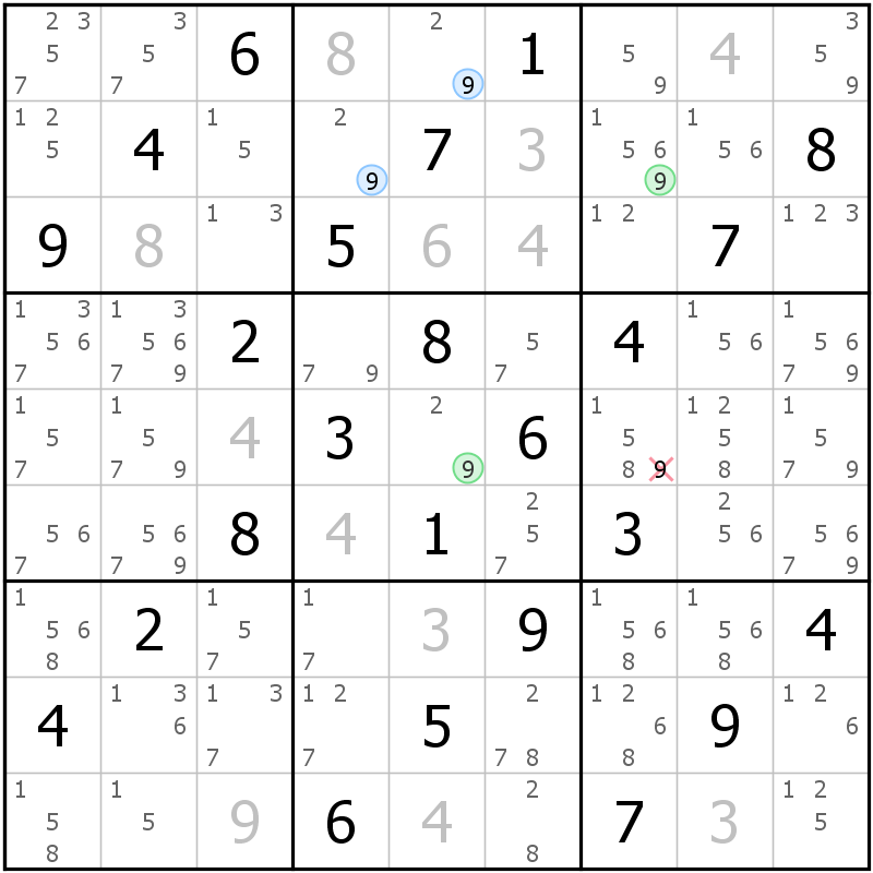 Position des candidats pour la solution de la grille page 36 du magazine de sudoku grandmaitre n° 14