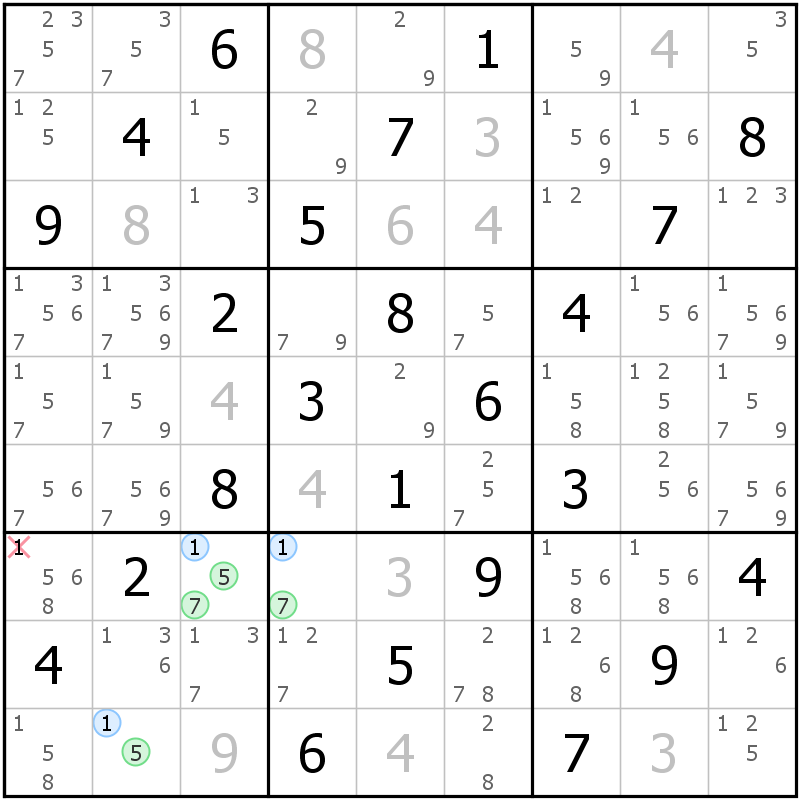 Position des candidats pour la solution de la grille page 36 du magazine de sudoku grandmaitre n° 14
