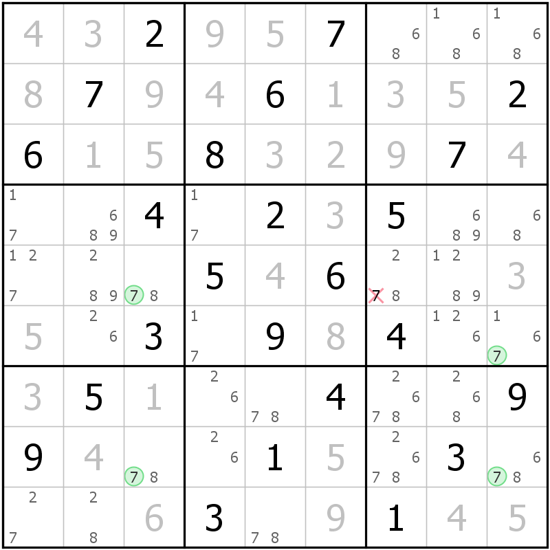 Position des candidats pour la solution de la grille page 43 du magazine de sudoku grandmaitre n° 14