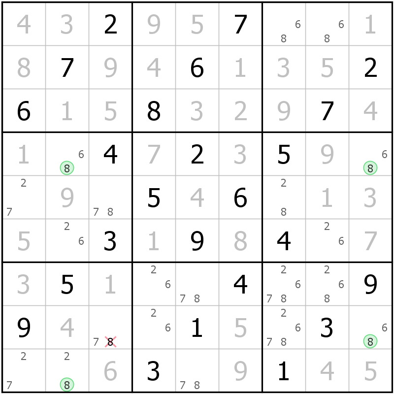Position des candidats pour la solution de la grille page 43 du magazine de sudoku grandmaitre n° 14