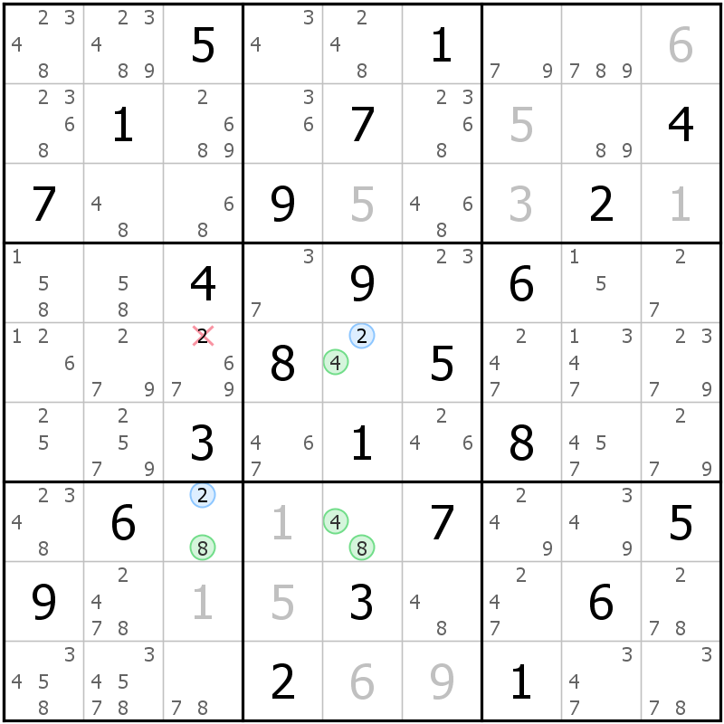 Position des candidats pour la solution de la grille page 44 du magazine de sudoku grandmaitre n° 14