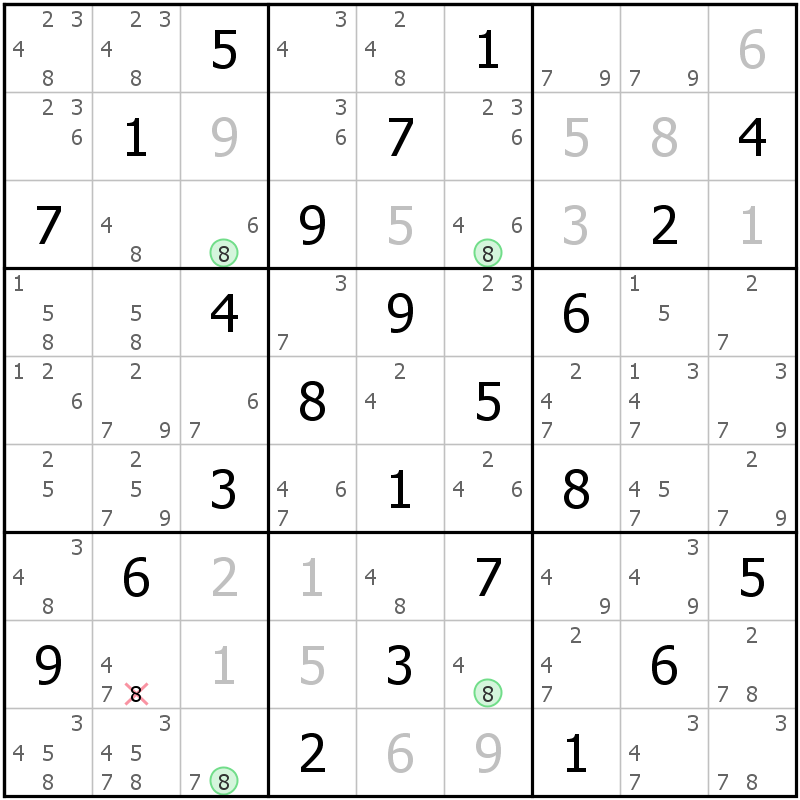 Position des candidats pour la solution de la grille page 44 du magazine de sudoku grandmaitre n° 14