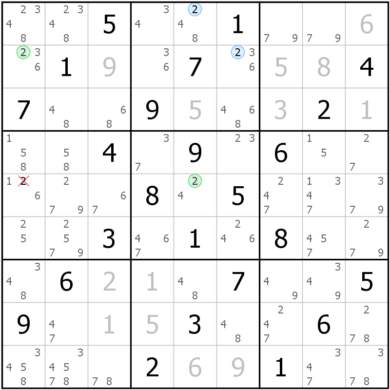 Position des candidats pour la solution de la grille page 44 du magazine de sudoku grandmaitre n° 14