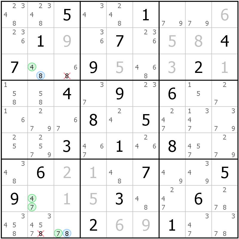 Position des candidats pour la solution de la grille page 44 du magazine de sudoku grandmaitre n° 14