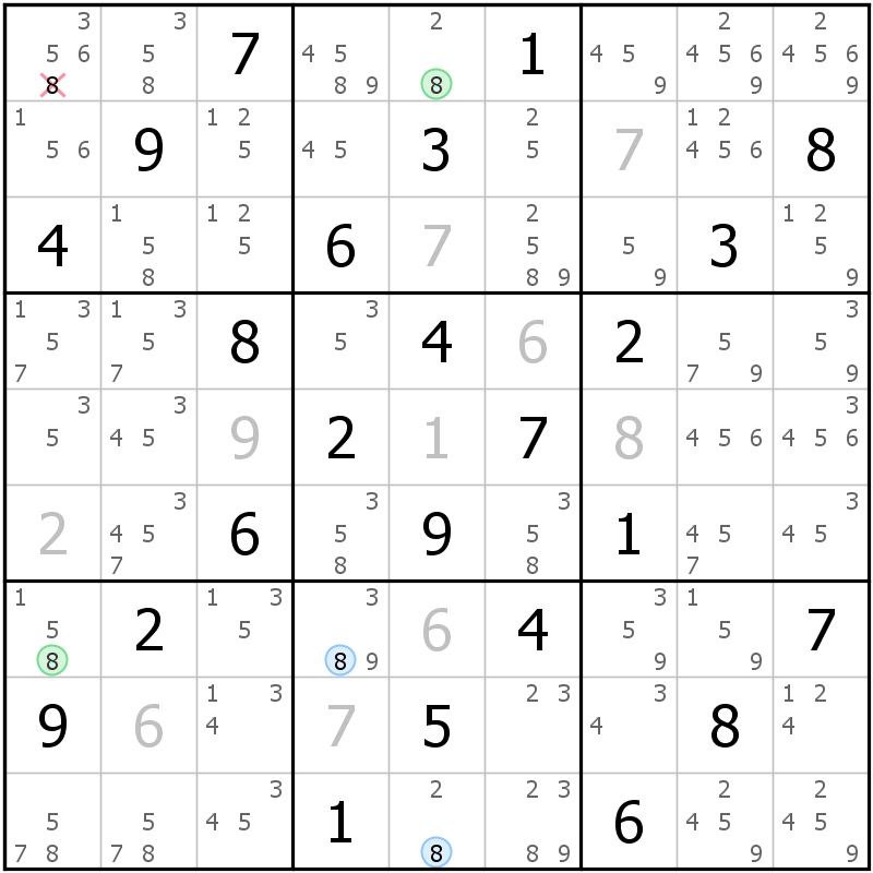 Position des candidats pour la solution de la grille page 48 du magazine de sudoku grandmaitre n° 14