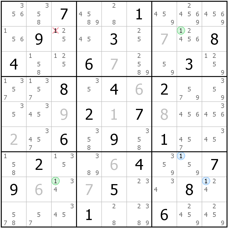 Position des candidats pour la solution de la grille page 48 du magazine de sudoku grandmaitre n° 14