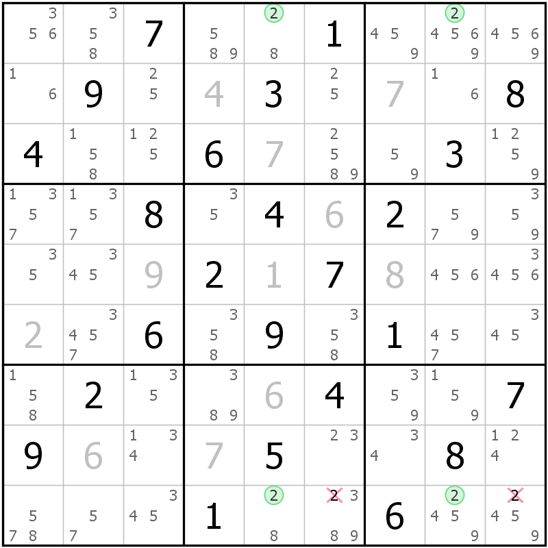 Position des candidats pour la solution de la grille page 48 du magazine de sudoku grandmaitre n° 14