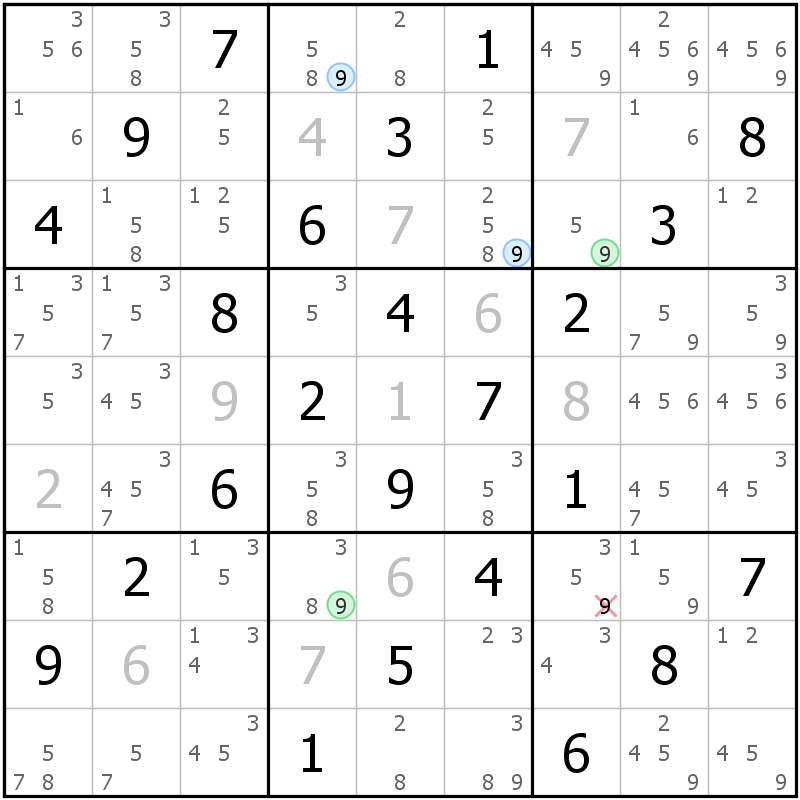 Position des candidats pour la solution de la grille page 48 du magazine de sudoku grandmaitre n° 14