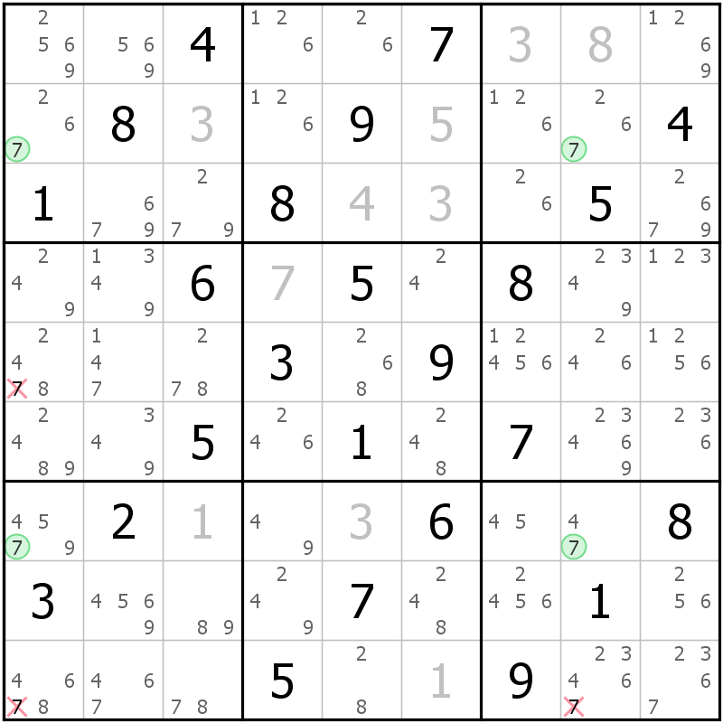 Position des candidats pour la solution de la grille page 51 du magazine de sudoku grandmaitre n° 14