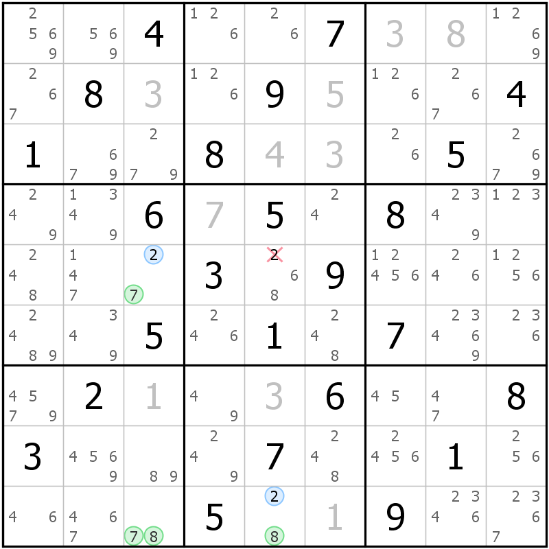 Position des candidats pour la solution de la grille page 51 du magazine de sudoku grandmaitre n° 14