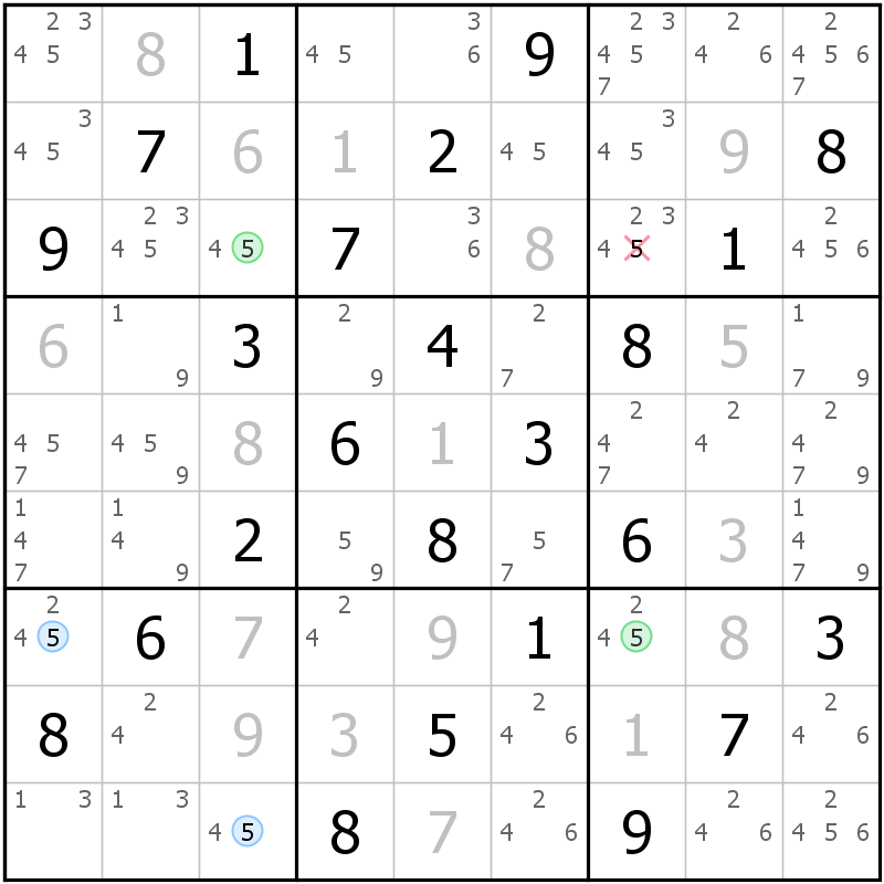 Position des candidats pour la solution de la grille page 52 du magazine de sudoku grandmaitre n° 14