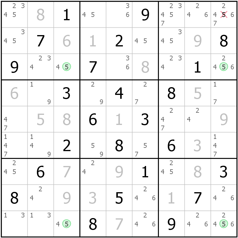 Position des candidats pour la solution de la grille page 52 du magazine de sudoku grandmaitre n° 14