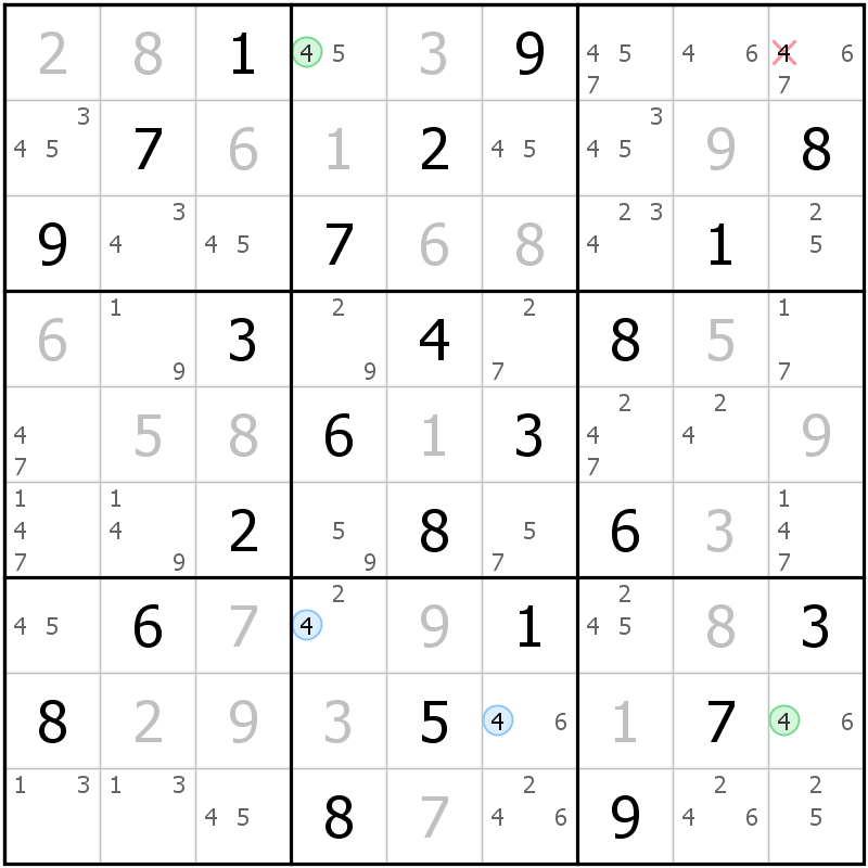 Position des candidats pour la solution de la grille page 52 du magazine de sudoku grandmaitre n° 14