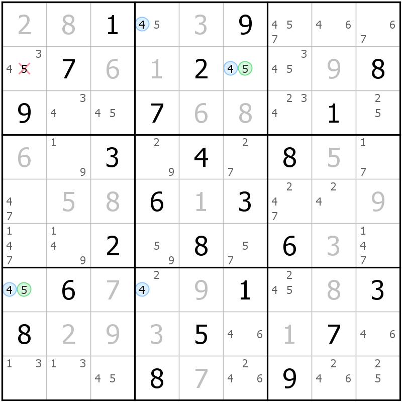 Position des candidats pour la solution de la grille page 52 du magazine de sudoku grandmaitre n° 14