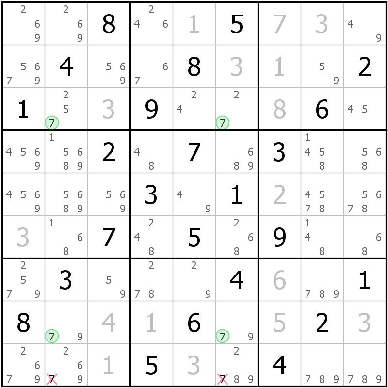 Position des candidats pour la solution de la grille page 53 du magazine de sudoku grandmaitre n° 14