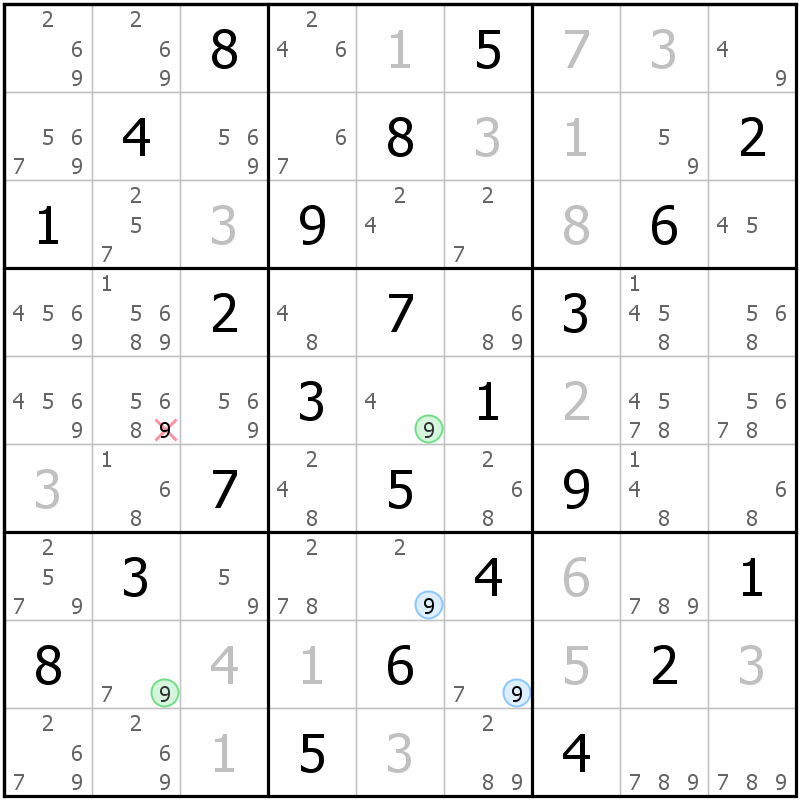 Position des candidats pour la solution de la grille page 53 du magazine de sudoku grandmaitre n° 14