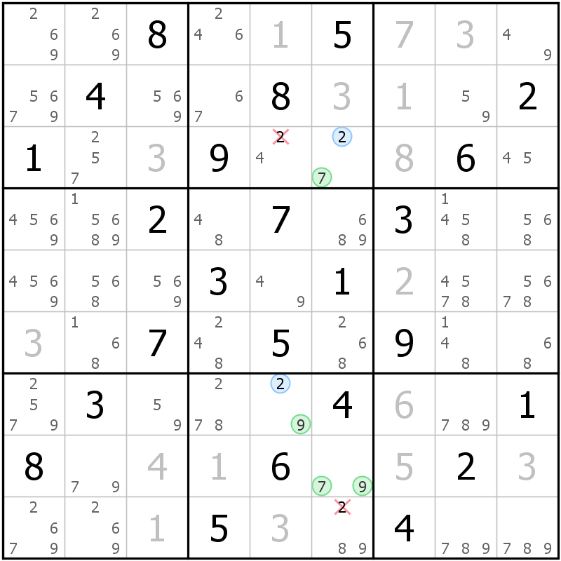 Position des candidats pour la solution de la grille page 53 du magazine de sudoku grandmaitre n° 14