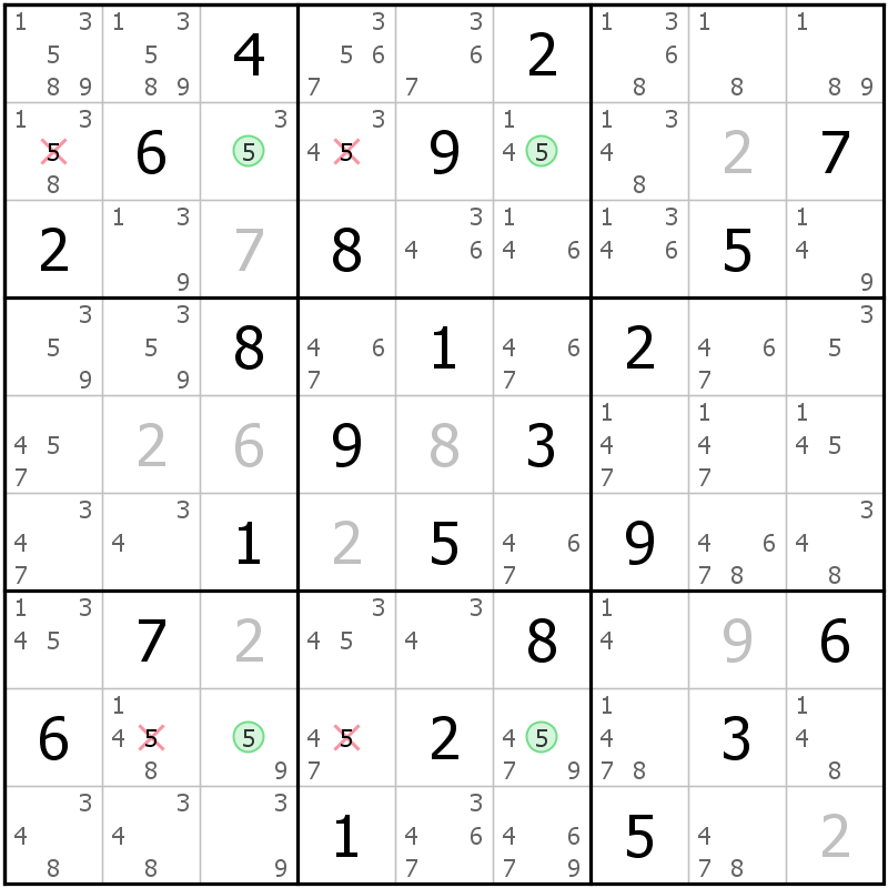 Position des candidats pour la solution de la grille page 55 du magazine de sudoku grandmaitre n° 14