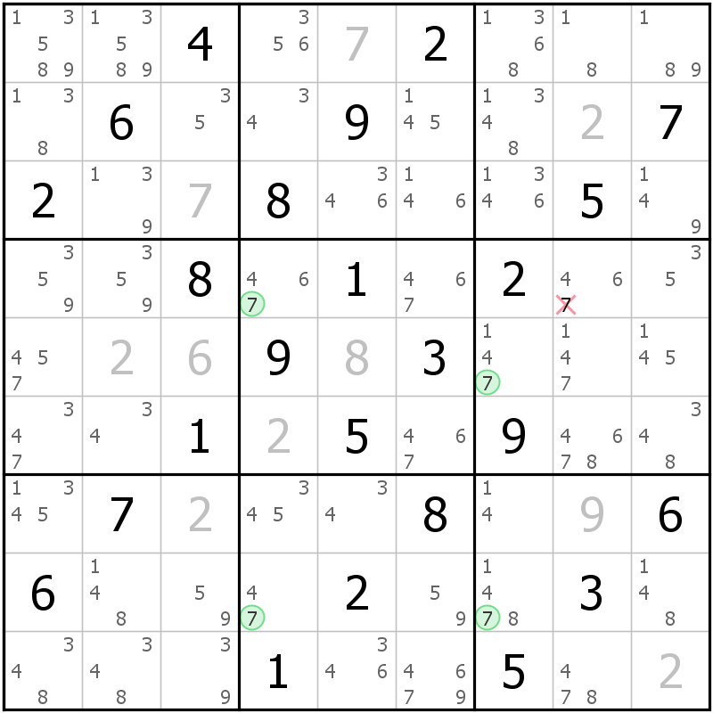 Position des candidats pour la solution de la grille page 55 du magazine de sudoku grandmaitre n° 14