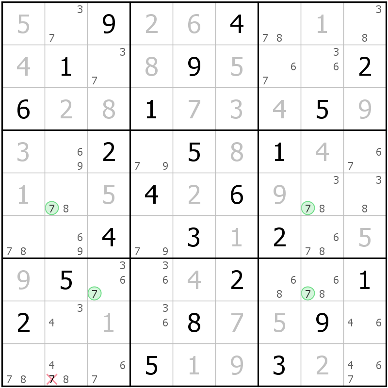 Position des candidats pour la solution de la grille page 61 du magazine de sudoku grandmaitre n° 14