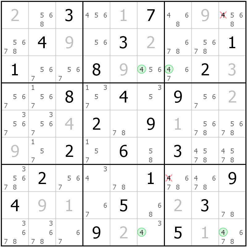 Position des candidats pour la solution de la grille page 62 du magazine de sudoku grandmaitre n° 14