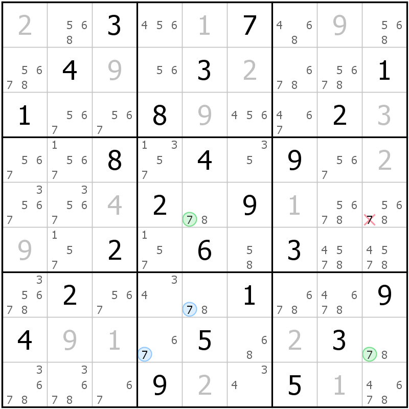 Position des candidats pour la solution de la grille page 62 du magazine de sudoku grandmaitre n° 14