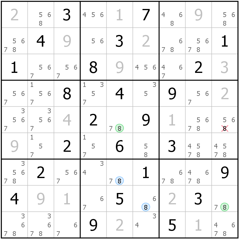 Position des candidats pour la solution de la grille page 62 du magazine de sudoku grandmaitre n° 14