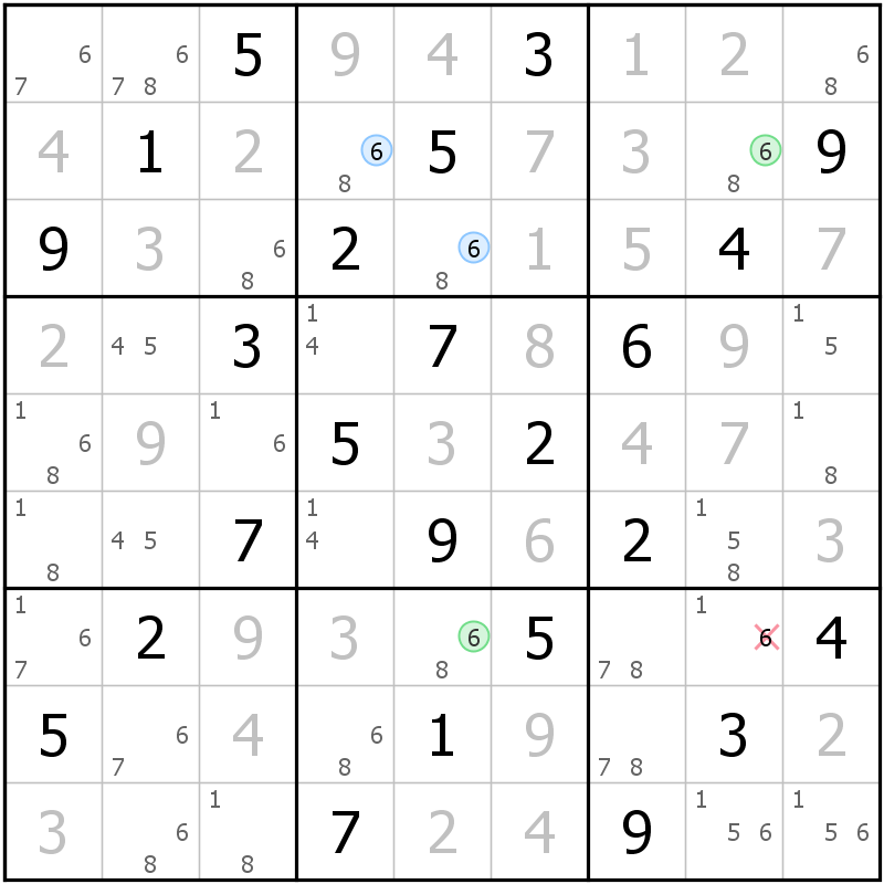 Position des candidats pour la solution de la grille page 68 du magazine de sudoku grandmaitre n° 14