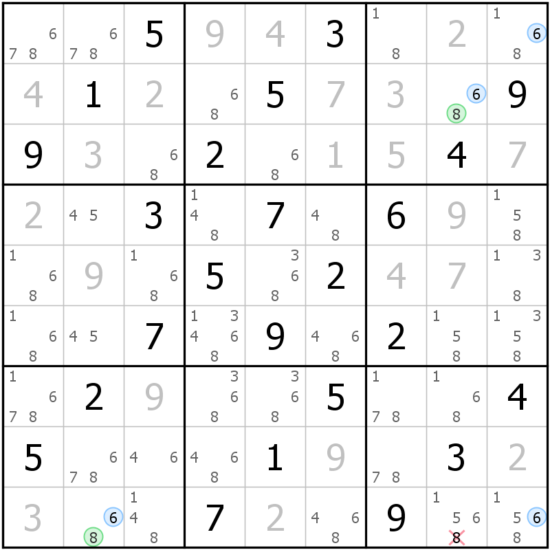 Position des candidats pour la solution de la grille page 68 du magazine de sudoku grandmaitre n° 14