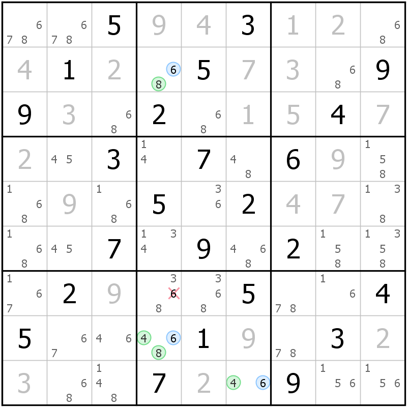 Position des candidats pour la solution de la grille page 68 du magazine de sudoku grandmaitre n° 14