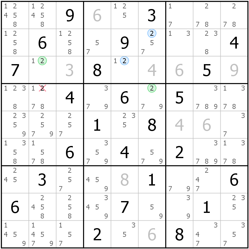 Position des candidats pour la solution de la grille page 69 du magazine de sudoku grandmaitre n° 14