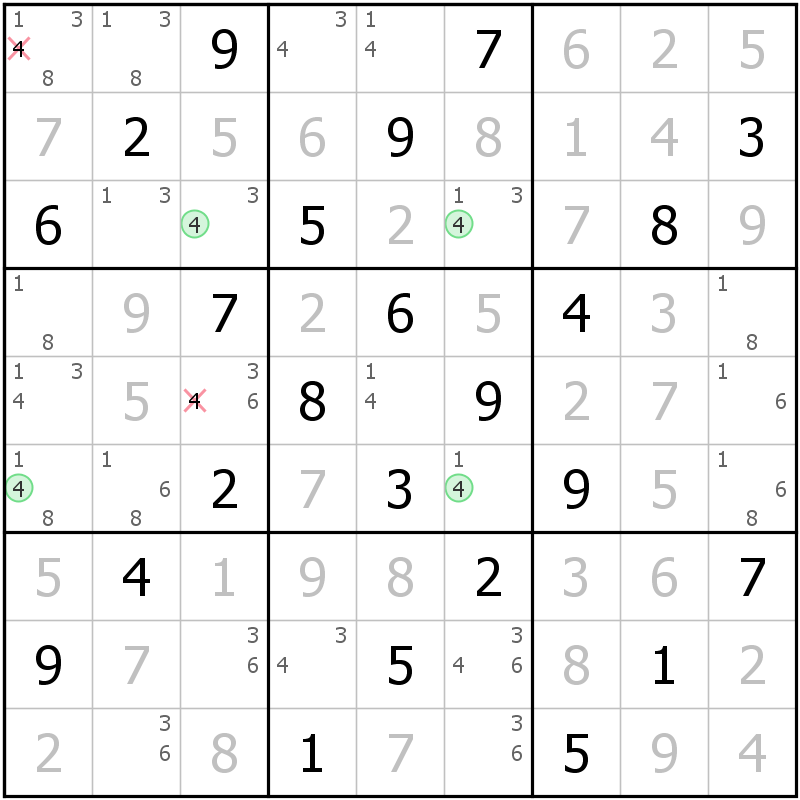 Position des candidats pour la solution de la grille page 70 du magazine de sudoku grandmaitre n° 14