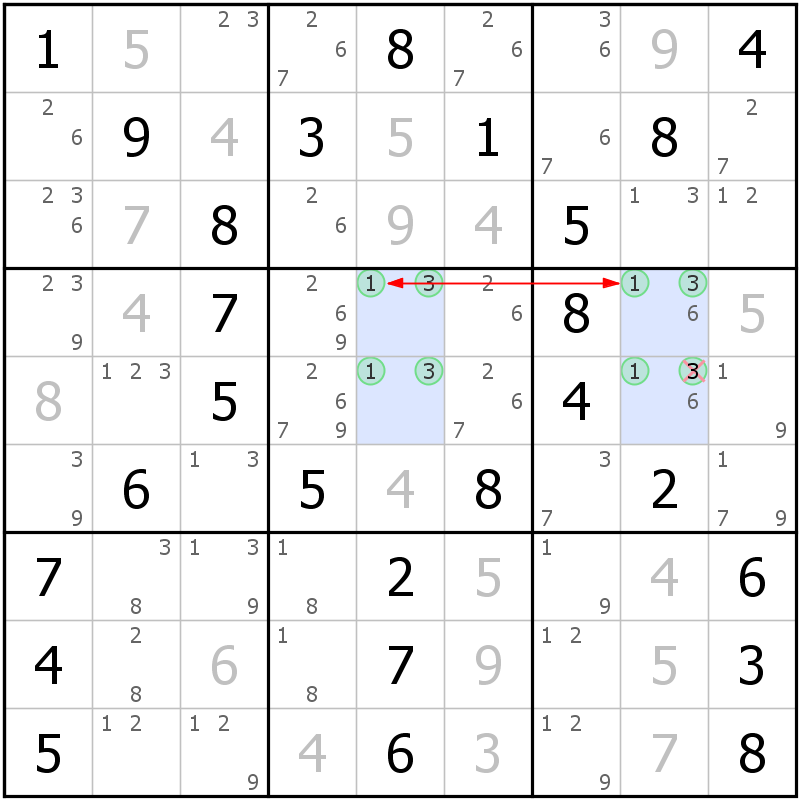 Position des candidats pour la solution de la grille page 35 du magazine de sudoku grandmaitre n° 15