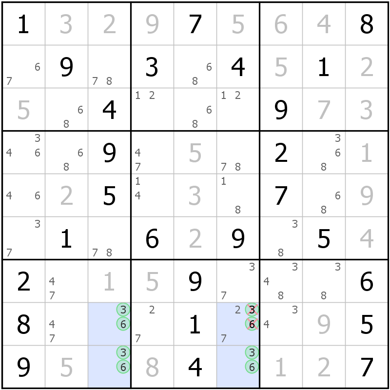 Position des candidats pour la solution de la grille page 38 du magazine de sudoku grandmaitre n° 15