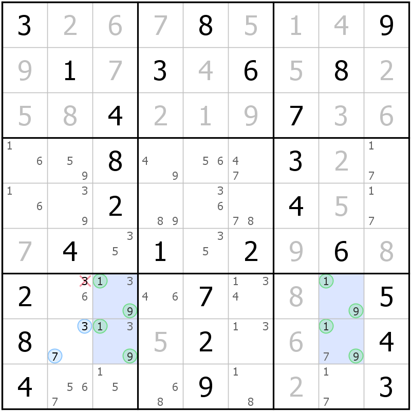 Position des candidats pour la solution de la grille page 52 du magazine de sudoku grandmaitre n° 15
