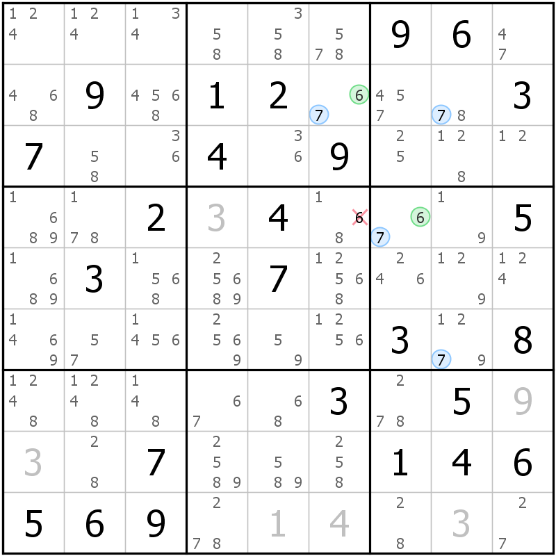 Position des candidats pour la solution de la grille page 17 du magazine de sudoku grandmaitre n° 17