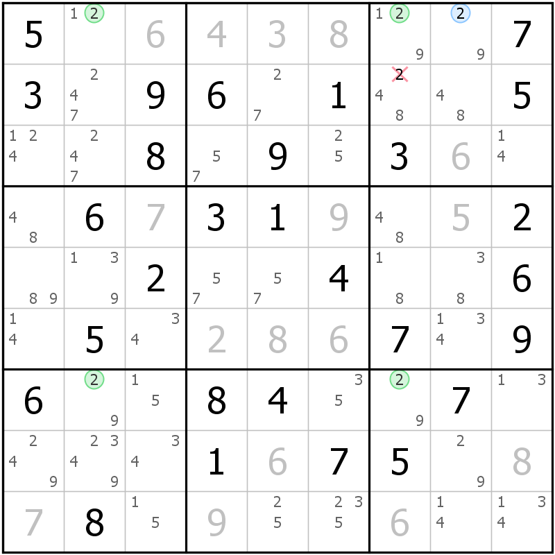 Position des candidats pour la solution de la grille page 25 du magazine de sudoku grandmaitre n° 17
