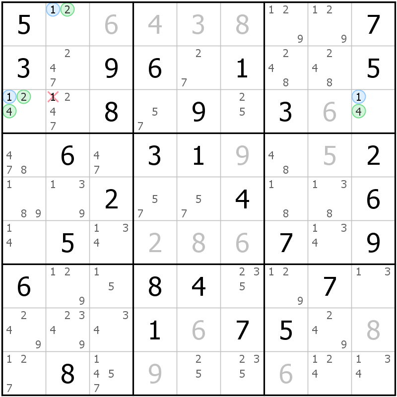 Position des candidats pour la solution de la grille page 25 du magazine de sudoku grandmaitre n° 17