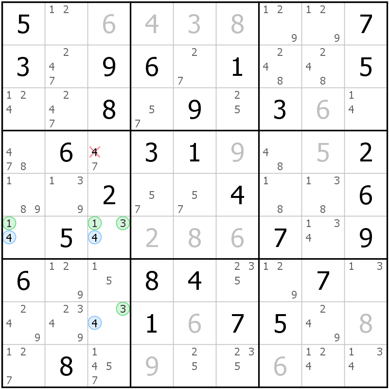 Position des candidats pour la solution de la grille page 25 du magazine de sudoku grandmaitre n° 17