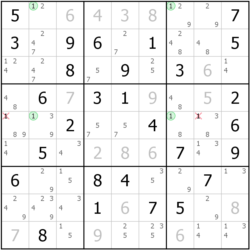 Position des candidats pour la solution de la grille page 25 du magazine de sudoku grandmaitre n° 17
