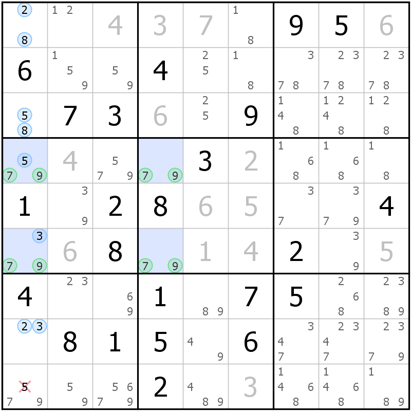 Position des candidats pour la solution de la grille page 30 du magazine de sudoku grandmaitre n° 17
