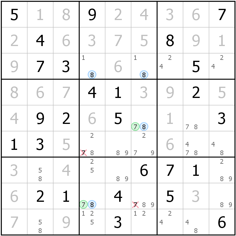 Position des candidats pour la solution de la grille page 31 du magazine de sudoku grandmaitre n° 17