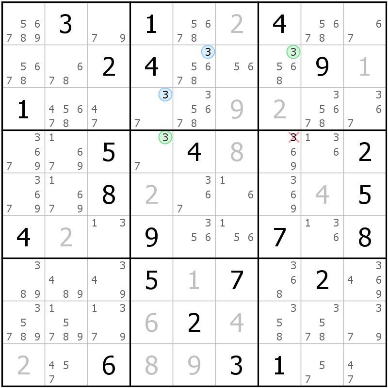 Position des candidats pour la solution de la grille page 33 du magazine de sudoku grandmaitre n° 17