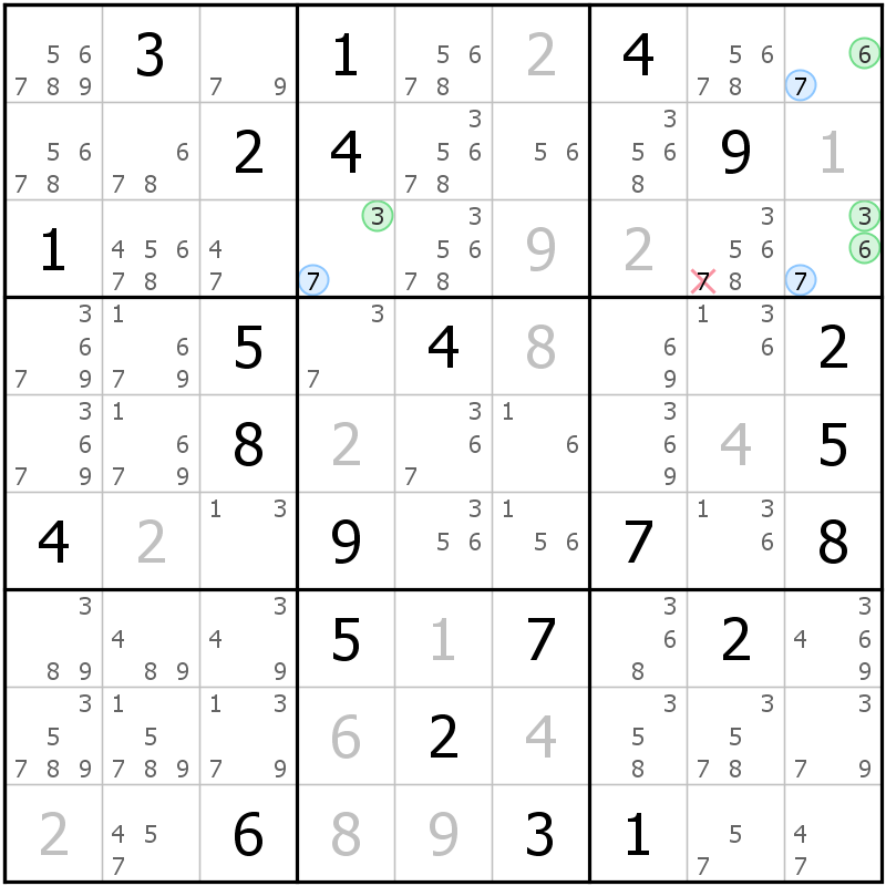 Position des candidats pour la solution de la grille page 33 du magazine de sudoku grandmaitre n° 17