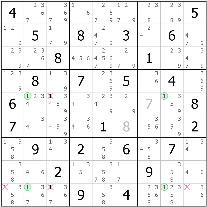 Position des candidats pour la solution de la grille page 36 du magazine de sudoku grandmaitre n° 17